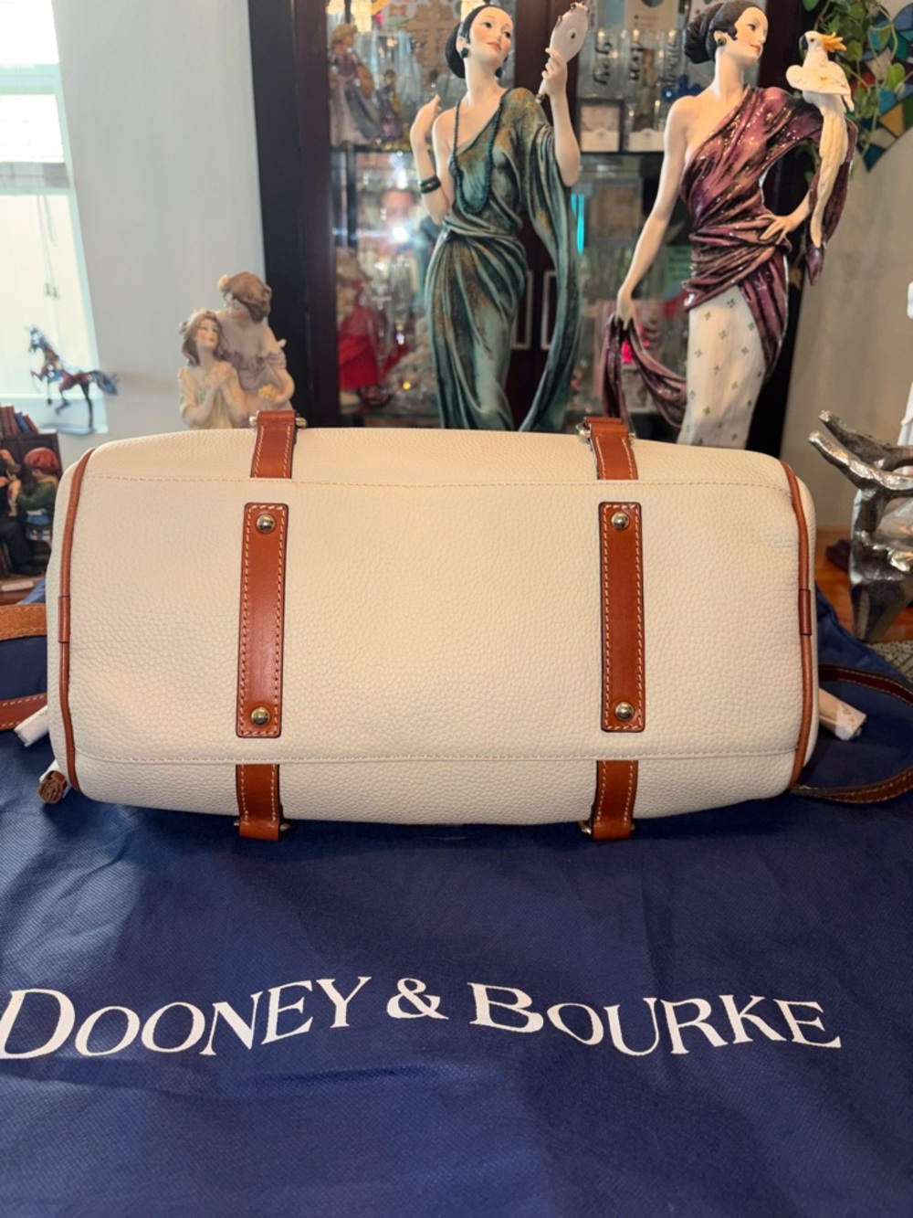Dooney & Bourke Cream Satchel with Tan Trim - Picture 5 of 14